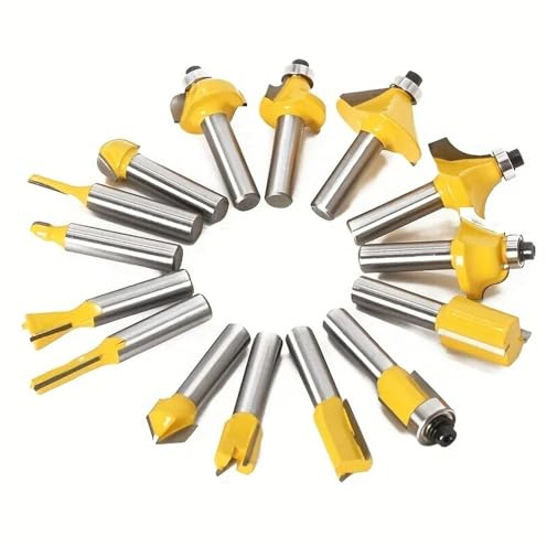 Fresadora, Juego de 15 brocas de fresado de carburo de tungsteno - Vástago de 6,35 mm for recorte de madera y corte recto(15pcs-No box)