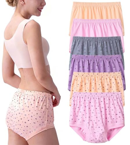 LOWVEDGK Elderly Women's Underwear Ladies Knickers Packs Ultra-Soft Cotton Briefs Washable Incontinence Pants (6 Pcs,5XL)