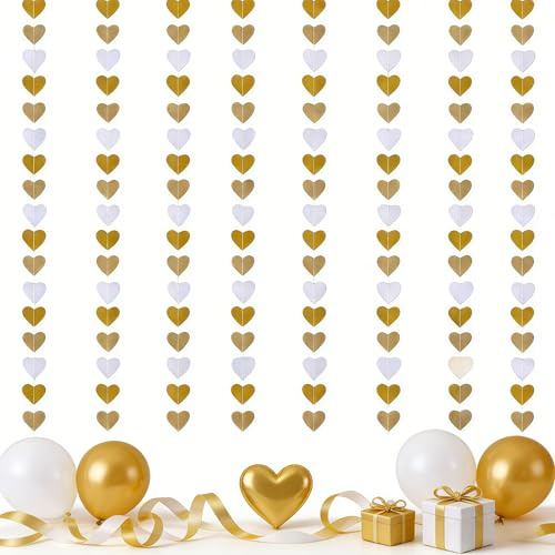 SHAOWENCB Papier Girlande Weiß und Gold 52 Ft Metallisches Papier Hängende Girlande Luftschlangen Gold für Valentinstag Deko Hochzeitsdeko Geburtstagsdeko,Weihnachten Partyfest Deko.