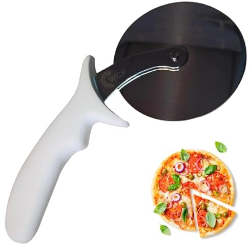 Pizza Cutter with Wheel Slicer Stainless Steel Blade and Plastic Handle Anti-Slip, Professional Pizza Slicer Through Crusts, Pies and More, Dishwasher Safe (White)
