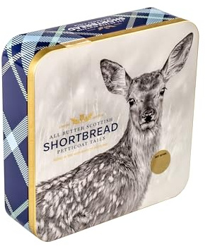 Traditional All Butter Scottish Shortbread Petticoat Tails in Gift Tin, Choice of Seasonal Limited Edition Design, 360g (Blue & Gold B&W Fawn)