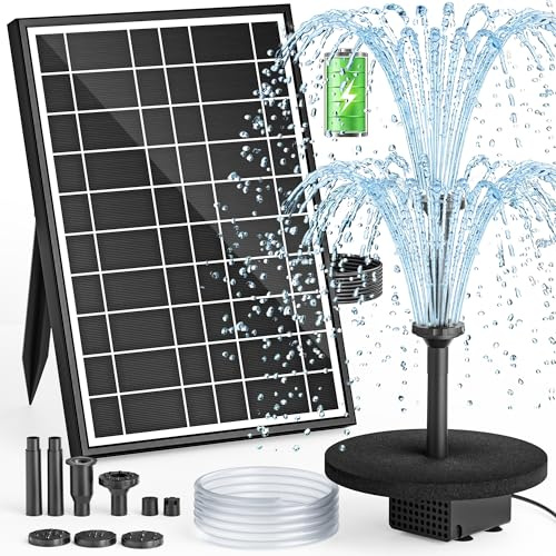 Solarbrunnenpumpe mit Akku, 8.5W Solarwasserpumpe mit integriertem 3200mAh Akku, Doppelschichtdüsen 7+ Sprühmodi & 1.5m PVC-Schlauch, Teichbrunnen für Vogelfutterstelle Garten-Wasserfeature