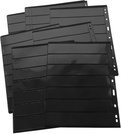 MUSISALY 10 Sheets Pvc Stamp Collection Album with Double-sided Standard Stock Pages, Seven Rows Black Background Stamp Collecting Holder for Collectors and Scrapbooking