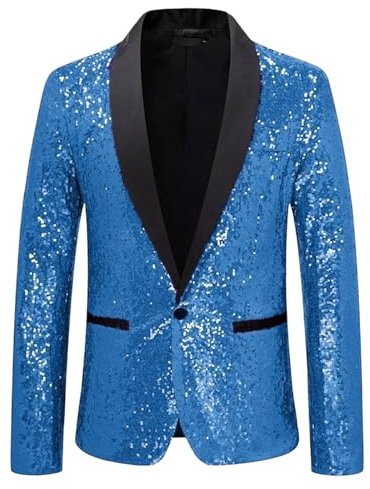 Veste de costume à paillettes pour homme - Blazer à paillettes - Pour fête, dîner, bal de fin d'année, danse, sport, bleu lac, XXL