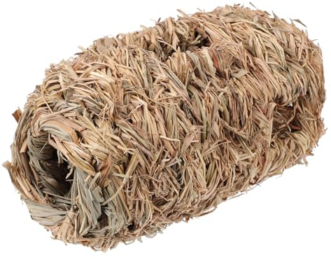 HOMSFOU Tunnel en Paille Tressée pour Hamster, Sensoriel et Nid de Jeu, Taille Petite, Refuge Naturel et Sûr, Accessoires pour Cage Hamster, Maison D’Exploration pour Petits Animaux,