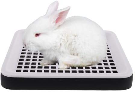 GETAJGHSD Rechteckige Kaninchentoilette aus Pp mit Herausnehmbarem Kunststoffgitter und Doppelhakenbefestigung Kleintiertoilette für Kaninchen und Hamster in Schwarz Weiß