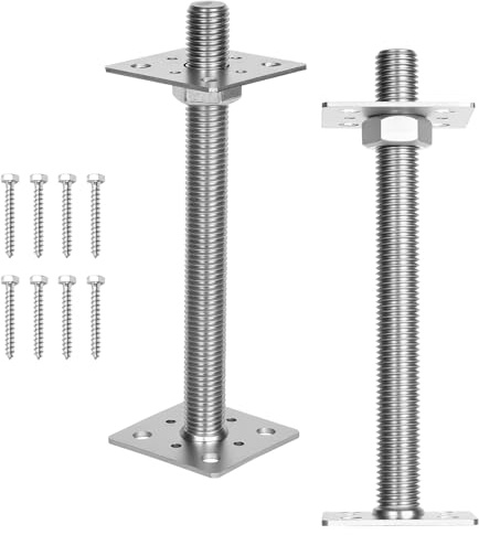 Mantigositeen 2 x höjdjusterbara stolstöd | 80 x 80 x 250 mm silver | varmförzinkad stödfot | bottenplatta för att skruva på för Carport, pergola, staket