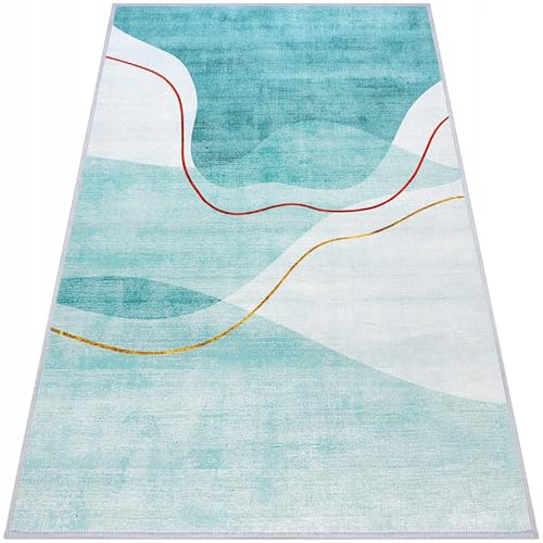 Decorator HOME Küchenläufer 60x100 cm – moderner Teppich ohne Flor in Mint/Türkis mit feinen Linien, Bedruckt, bei 30°C waschbar, Rutschhemmende Rückseite, dünn und leicht, ideal für Küche, Flur