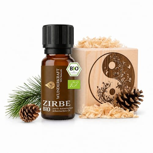 Zirbenöl Bio mit Diffuser aus Zirbenholz und Zirbenspänen – Natürlicher Raumduft Zirbe – Zirbenholzwürfel – als Geschenk geeignet – Hochwertiges Zirbenholz Produkt (Yingyang)