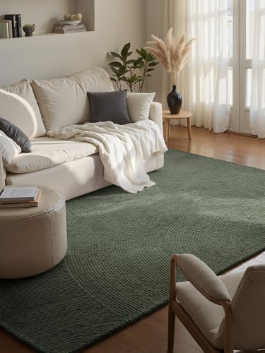Hanse Home Wollteppich Calmio - Natur Wohnzimmerteppich - Handgetuftet - Hygge Skandi, Boho Teppich Wolle für Wohnzimmer, Schlafzimmer, Esszimmer, Flur - Grün, 80x150 cm