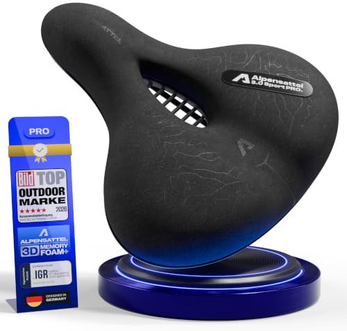 ALPENSATTEL® Ergonomischer Fahrradsattel [3D Memory Foam] - Fahrrad Sattel für Damen & Herren - Atmungsaktives Material für ideale Druckverteilung - Universelle Sattelhaltung für jedes Rad