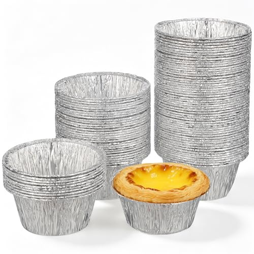 BAZEITFLOW Pirottini in Alluminio Argento Resistenti Presa Robusta da 110ml 100 Pezzi per Muffin e Dolci per Cucina e Cottura al Forno