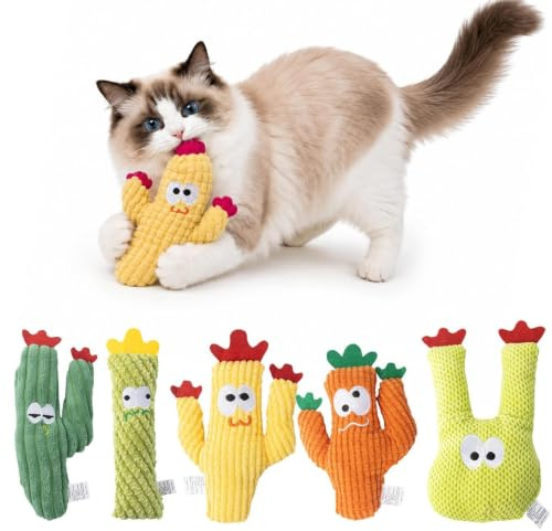 Catnip Toys Catnip Cactus Chew Plush | Indoor Cat Play Chewing Pillow for Small Medium Large Senior Outdoor Home Bedroom Garden Balcony