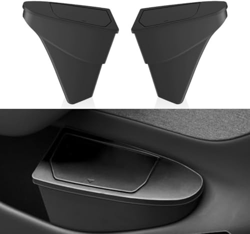 NbgrvB Lot de 2 boîtes de rangement avant pour porte de Tesla Model Y Juniper 2026 avec couvercle poussoir, poubelle cachée pour organiseur de canettes, ABS, propre, noir, 2 unités