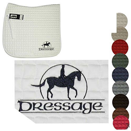 ESKADRON Dressur Schabracke bestickt mit Motiv 'Dressage' bestickt, Schabrackenfarbe:weiß, Garnfarbe:bordeaux