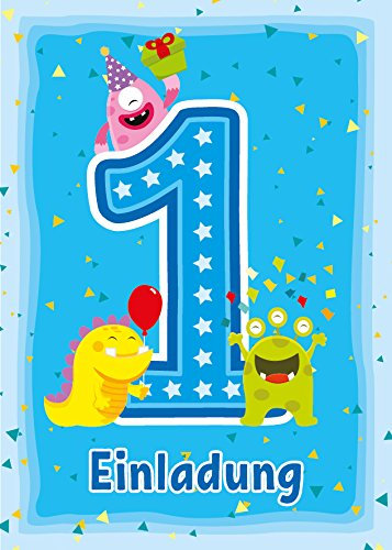 JuNa-Experten 12 Einladungskarten 1. Kindergeburtstag Jungen Mädchen lustige Monster erste Geburtstag Geburtstagseinladungen Einladungen Geburtstagsparty Kartenset