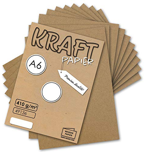 NEUSER PAPIER 25x Kraftpapier-Karten Bogen A6 in Braun - 105 x 148 mm - Blanko Vintage Einladungs-Karten Postkarten aus Natur-Karton - 410 g/m² - ohne Falz