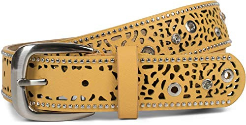 styleBREAKER Damen Gürtel mit Cutout Lochmuster, Strass und Nieten, Vintage Nietengürtel, kürzbar 03010092