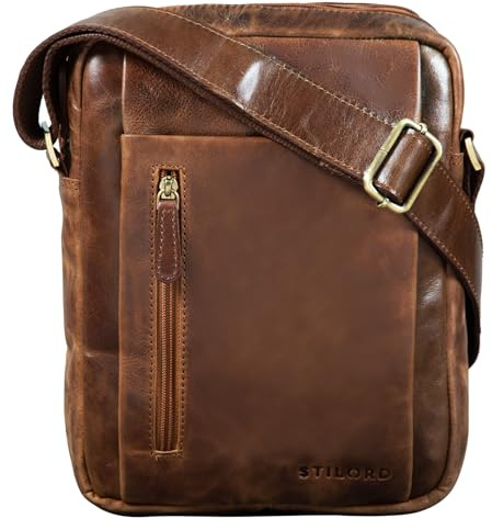 STILORD Irving Vintage Leder Tasche Braun klein Umhängetasche für 10,1 Zoll und iPad Tablettasche DIN A5 Handtasche Messenger Bag Echtleder Farbe:Cognac - braun