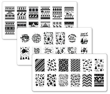 Winstonia 3pcs Christmas Nail Stamping Plates Festive Winter Image Set Bundle for Easy Ugly Sweater Nail Art Manicure