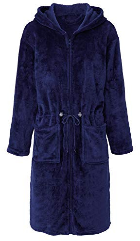 CelinaTex XS-XL Bademantel Kapuze Uni kurz oder lang aufgesetzte Taschen zwei Wege Reißverschluss Damen Kuschelflanell OEKO-TEX