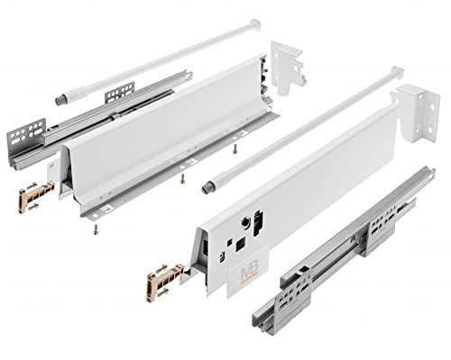 GTV - Modern Box Schublade I L=450mm H=146 mm I Weiss I Leises Schließen I Belastung bis zu 40 kg I Einfache Installation I Synchronisation des Fahrweges der Führungen I PB-D-KPL450B1 | Leises Schließen Einfache Installation PB-D-KPL450B1