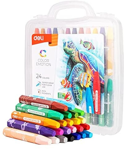 deli Wachsmalstifte Kinder – 24 Leuchtende Farben Wachsmalkreide – Ölkreide & Pastellkreide Set – Stifte ab 1 Jahr – Malstifte für Kinder – Buntstifte & Künstlerbedarf – Bruchsicher & Ergonomisch