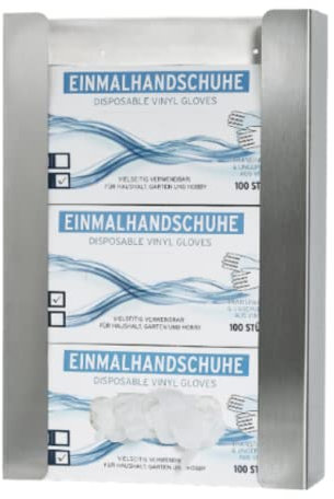 INOGS Supporto da parete per guanti (per 3 scatole) - Porta guanti in acciaio inox - Supporto per guanti usa e getta - Dispenser guanti per guanti monouso con accessori di montaggio