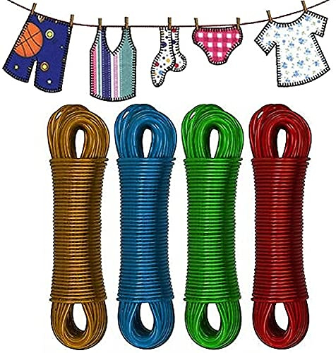 20M - 2MM Steel Core Washing Rope PVC Coated Clothe Line | Outdoor, Indoor Laundry Line for Patio & Camping Use