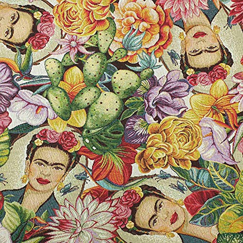Kt KILOtela - Jacquard Gobelin Polsterstoff, Vielseitig für Möbel & Deko, Öko-Tex Zertifiziert, Strapazierfähig, 100 x 280 cm, 60% Baumwolle, 40% Polyester, Tropisches Frida Kahlo, Mehrfarbrig