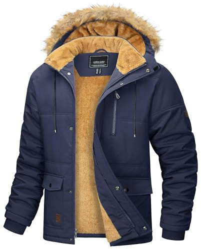 MAGCOMSEN Giacca invernale da uomo, antivento, in pile caldo, per attività ricreative, con transizione, fodera impermeabile, per escursionismo spesso, lavoro, Blu scuro, S