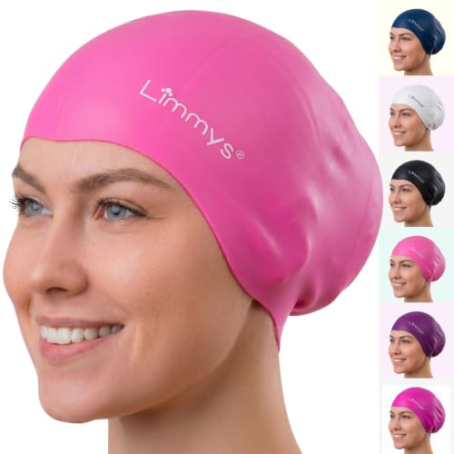 Limmys Badmössa för långt hår för kvinnor & män – Stretchig silikonbadmössa med extra utrymme, latexfri, för tjockt och lockigt hår – Passform utan tryck, halkfri, enkel att ta på och av