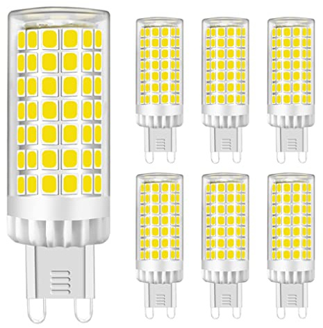 G9 LED Lampe 9W, Kaltesweiß 6000K, Kein Flimmern, 750lm Entspricht 60W-75W G9 Halogen Leuchtmittel, Keramiksockel, Mini Glühbirne mit 88-LED SMD2835, AC220-240V, Nicht Dimmbar, Φ18*64mm, 6er-Pack