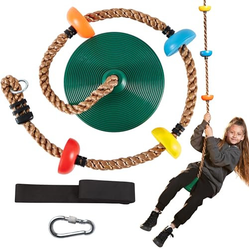 TURFEE Kletterseil Baumschaukel Outdoor Kinderschaukel mit Plattform,Karabiner und 4 Ft Baumgurt,Baum Scheibe Schaukel Kinder Draussen Tellerschaukel für Garten(Grün)