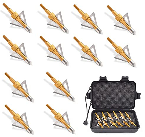 NIKA ARCHERY 12 Uds 100 Puntas de Flecha de Grano Puntas Anchas para Flechas de Caza de Ballesta para Arco de Tiro con Arco Adultos con Caja de Almacenamiento