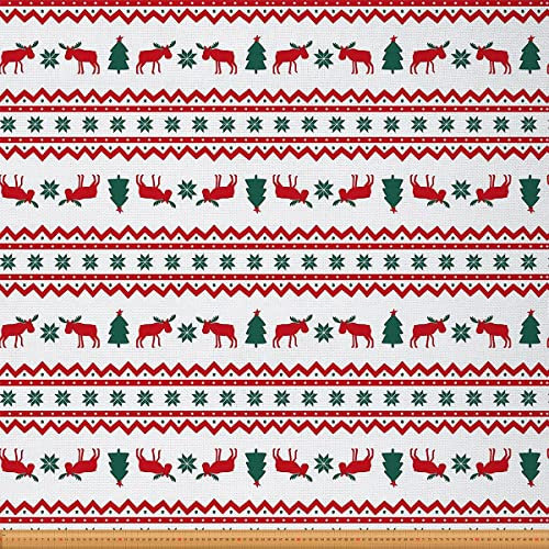Frohe Weihnachten Stoff Meterware Weihnachten Reh Polsterstoff Geweih Baum Schneeflocke Dekostoff Elch Rentier Drinnen Draußen Stoff DIY Kunst Wasserdichter Stoff Rot Grün 92 x 150 (HxB)