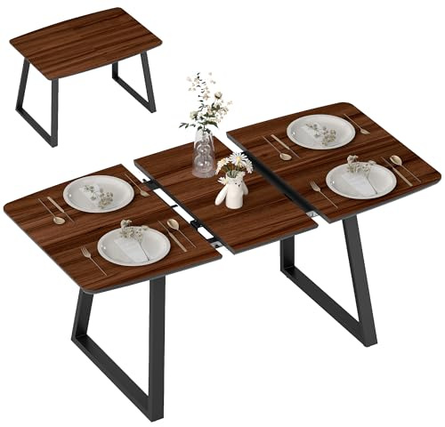 HOMCOM Extendable Dining Table Rectangular Wood Effect Tabletop with Steel Frame