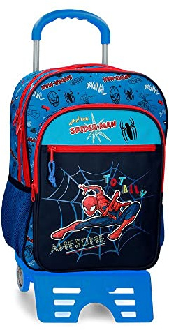 Marvel Spiderman Sac à dos scolaire à double compartiment Totally awesome avec Trolley Bleu 31x42x13 cms Polyester 16.93L