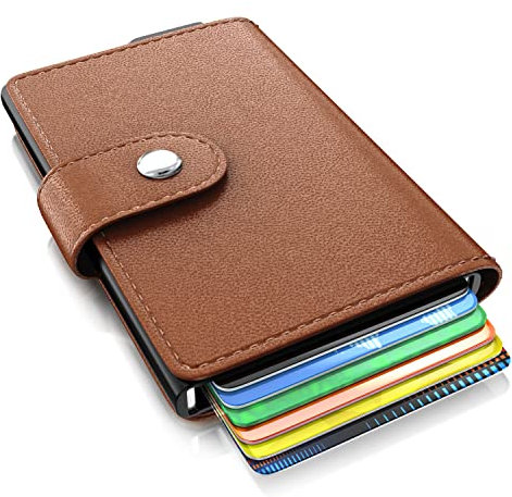 CSL - Kreditkartenetui mit RFID Schutz, Kartenetui für 6 Karten, NFC und RFID Schutzhülle, Kartenhülle für Kreditkarten und EC Karten, braun