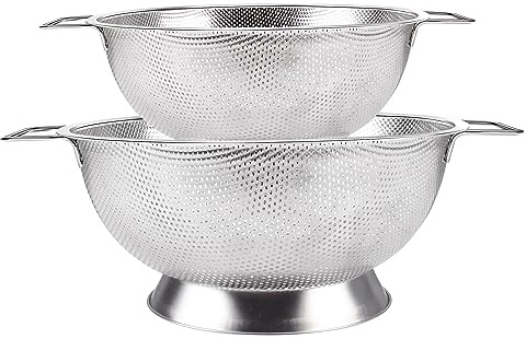Gulex Stainless Steel Colander and Strainer Set(5-Quart and 3-Quart)， Strainer for Kitchen Food, Dishwasher Safe