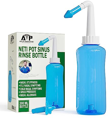 Neti Pot Sinus Rinse Bottle for Natural Sinus Relief - Nose Wash Cleaner Pressure Rinse for Adult & Kid - Nasal Irrigation System by Abraham The Pharmacist