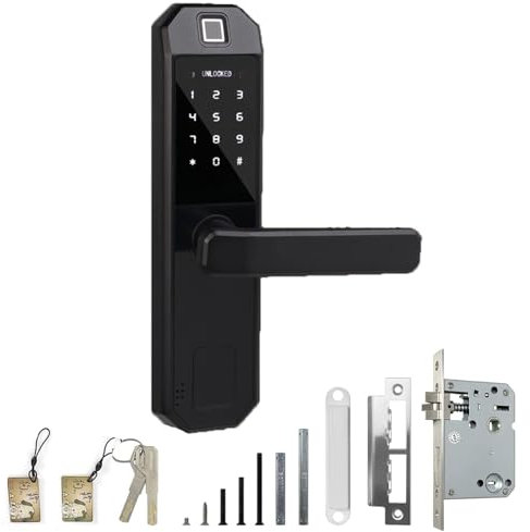 Fingerabdruck Smart Türschlösser Elektronischer Türschloss Fingerabdruck Sperre Door Locks Mit Einsteckschloss, Fingerabdruck, 2 Schlüssel, 2 IC-Karte, Türstärke 35-50mm