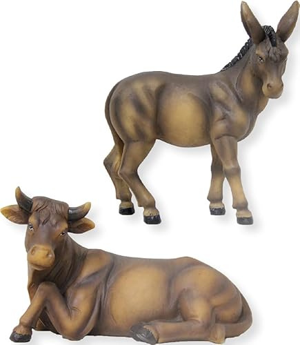 FADEDA 2X Ochs und Esel/Höhe:16 cm/handbemalt/detailgetreue Krippen Figuren - Weihnachten Tisch Dekoration Krippe Zubehör