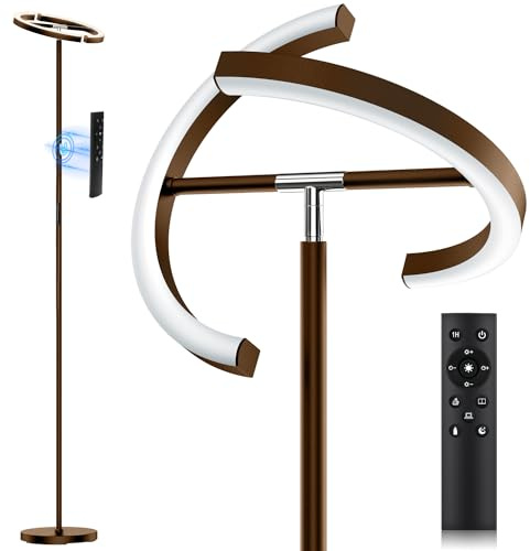 SIBRILLE Brown Floor Lamp, Modern Stepless Dimmable Standing Lamp with Remote Control, 22W 3000-6000K LED Rotatable Floor Light Uplighter Stand up Lamp Tall Lamp for Living Room Bedroom Office