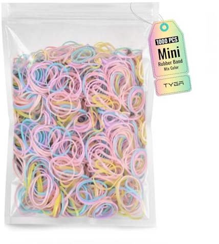 TYGA Mini Rubber Bands, Mixed Colours, Pack of 1000 | Soft Elastic Bands, Flexible Stretch, Suitable For Kids, Lightweight Elastic Bands, Ideal For Braids, Ponytails & Sectioning