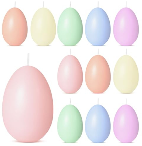 Rossesay 12 Pcs Easter Egg Votive Candles 1.8'' x 2.4'' Colored Unscented Egg Shaped Candles Smokeless Tealights for Easter Party Home Decoration Supplies(Macaron Style)