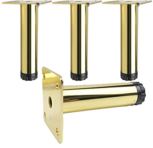 SZLXJMFL Möbelfüße Gold, 4 Stück Möbelfüsse, Mobelbeine Verstellbar, Höhe: 10-20cm (+1.0cm) Sofasfüße Möbelbeschläge Schrank Füße Couchtisch Beine Sockelfuß Tischfüße | Mit Schrauben (Gold,10cm)