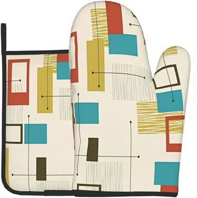 YYHHAOFA Ensemble de gants de cuisine et maniques modernes du milieu du siècle : épais et durable, anti-brûlure et isolant thermique