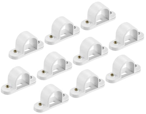 sourcing map PVC Conduit Saddle Pipe Clip 25mm Securing for Conduit Hose with Base Pack of 10