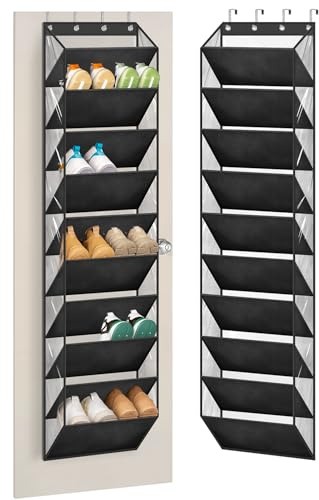 AOODA 10 Tier Clear Over the Door Shoe Organizer Storage, Deep Pockets Large Hanging Shoe Rack for Closet Door, Fit 20 Pairs Shoe Holder Hanger for Sneakers, Boots (Black)